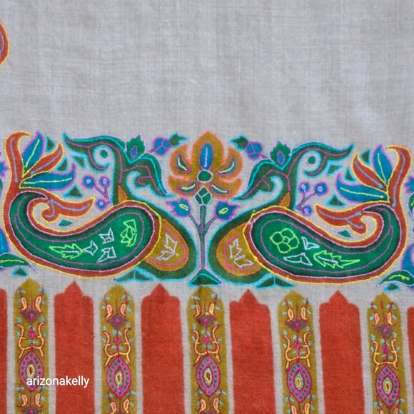 Embroidered Cashmere Scarf Boho Earthy Artisan - Picture 4 of 14